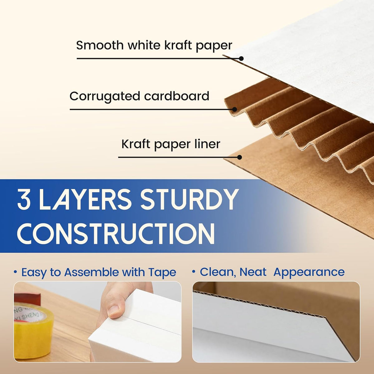 12x5x9" Shipping Boxes 50 Pack Corrugated Cardboard Box White