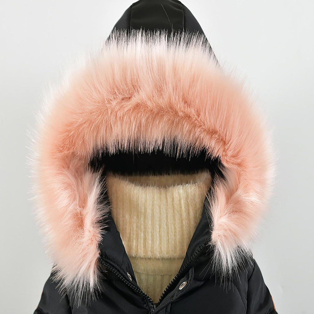 Girls Winter Coat Cute Zip Up Puffer Jackets Kids Warm Solid Quilted Padded Down Jacket Outwear with Faux Fur Hood