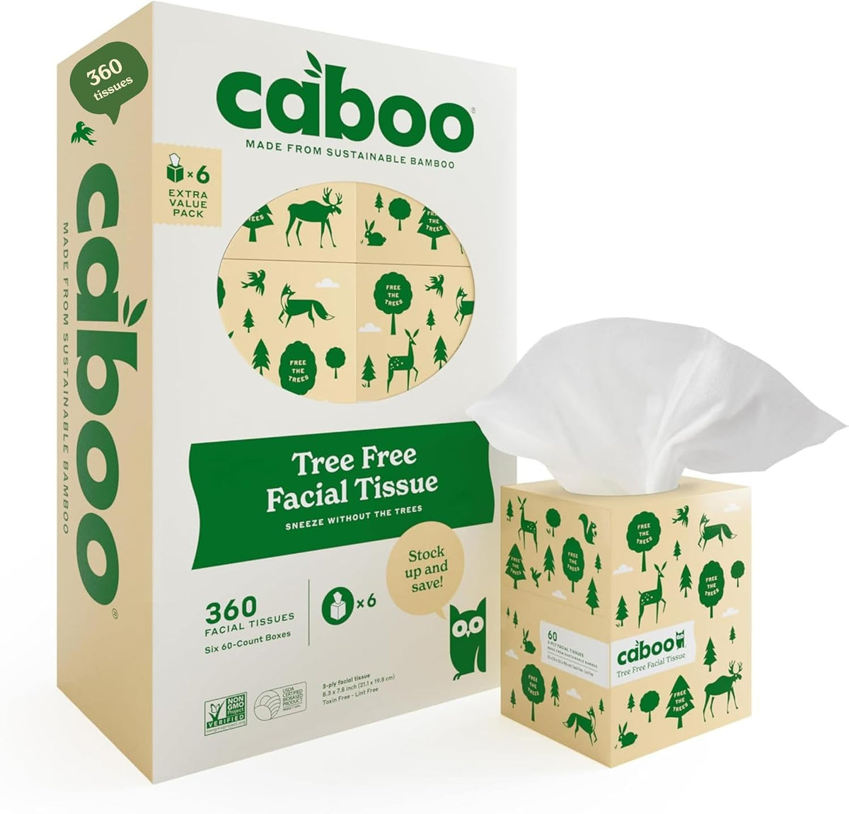 Tree Free Facial Tissues, 60 Tissues Per Box, 360 Total