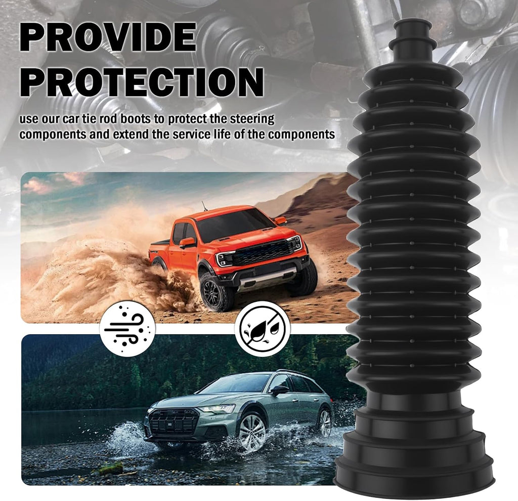 2PCS Thick Silicone Car Inner Tie Rod Boot Upgrade Large Caliber,Cuttable Car Rack and Pinion Boot Kit Includes Ties/Clamps,Professional Cars Steering Rack Boots Kit (Black)