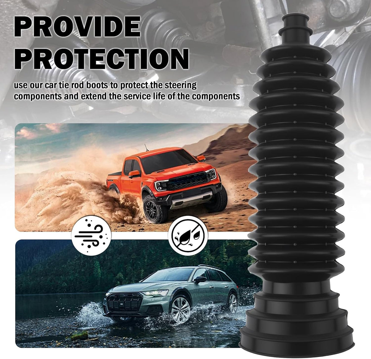 2PCS Thick Silicone Car Inner Tie Rod Boot Upgrade Large Caliber,Cuttable Car Rack and Pinion Boot Kit Includes Ties/Clamps,Professional Cars Steering Rack Boots Kit (Black)