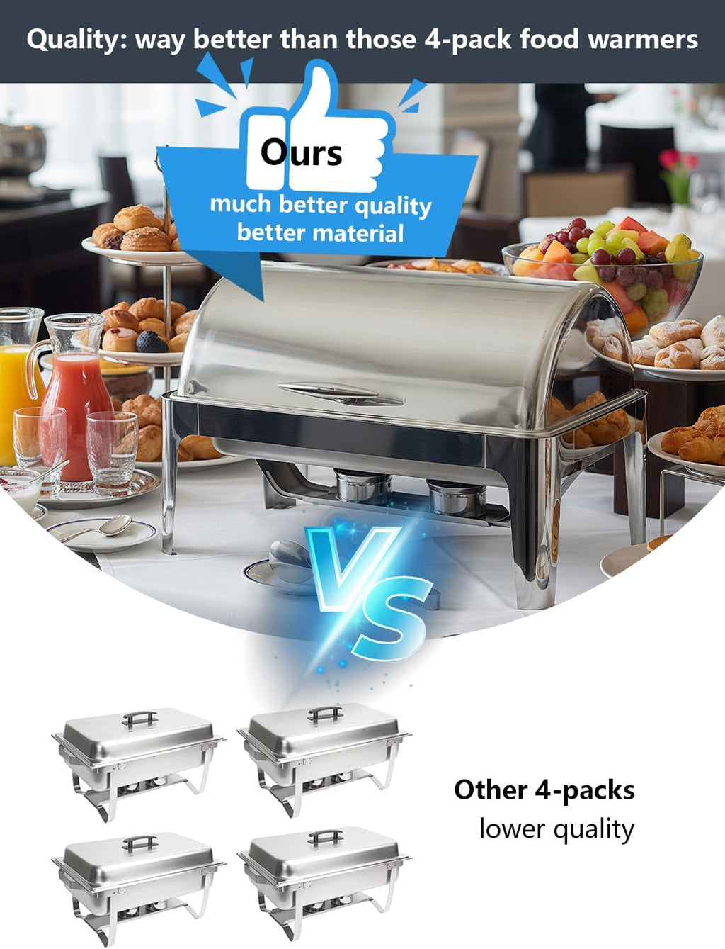 13QT Roll Top Chafing Dishes for Buffet: Stainless steel Chafing Dish Set