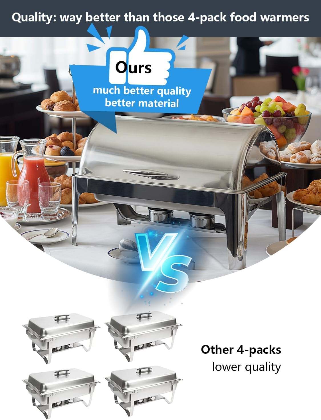 13QT Roll Top Chafing Dishes for Buffet: Stainless steel Chafing Dish Set