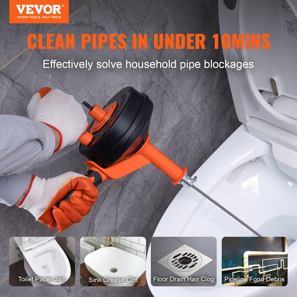 Drain Auger 25Ft, Plumbing Snake with Drill Attachment, Plumbers Snake Drain Clog Remover for Kitchen Bathroom Shower