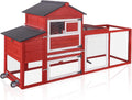 Large Chicken Coop with Wheels, Outdoor Hen House Mobile Poultry Cage with Run, Weatherproof Asphalt Roof