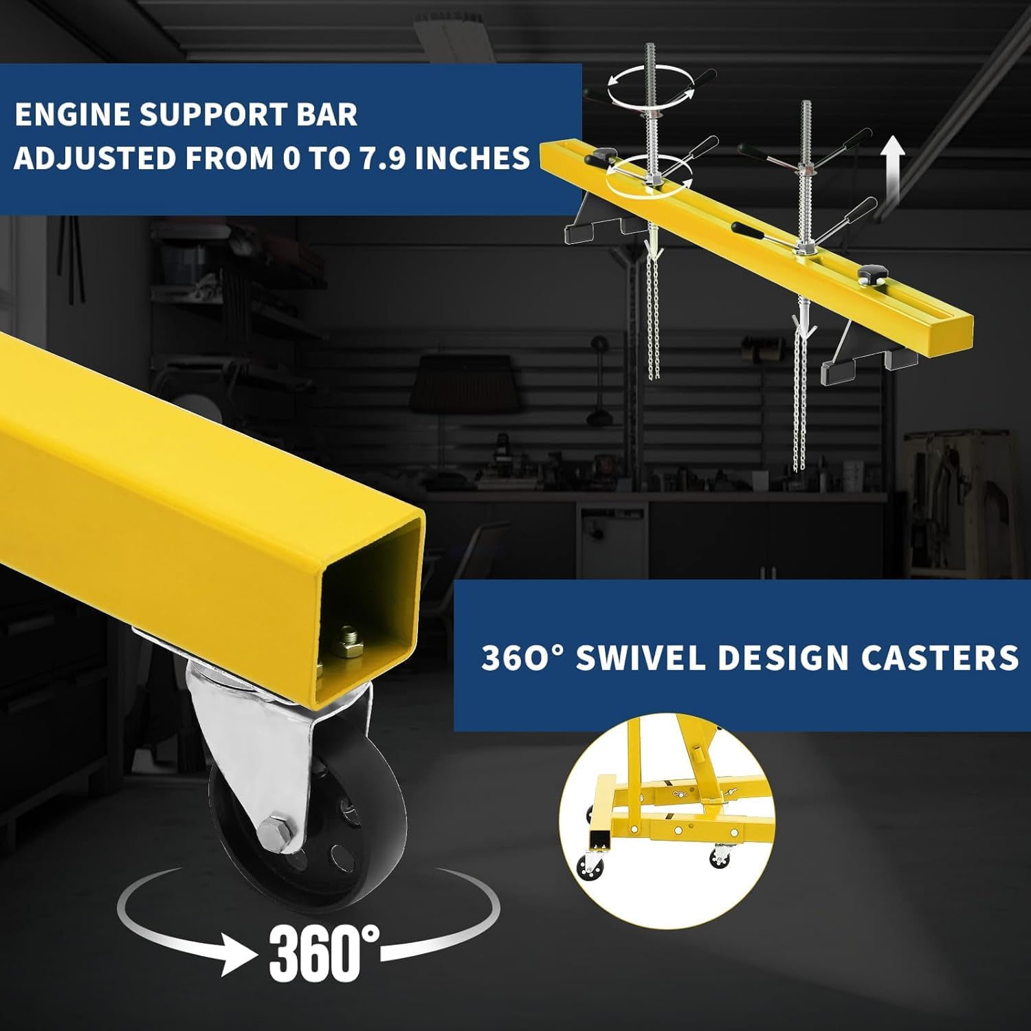 2 Ton Folding Hydraulic Engine Hoist with 59 in Load Leveler 4400 LBS Capacity Heavy Duty Cherry Picker 6 Swivel