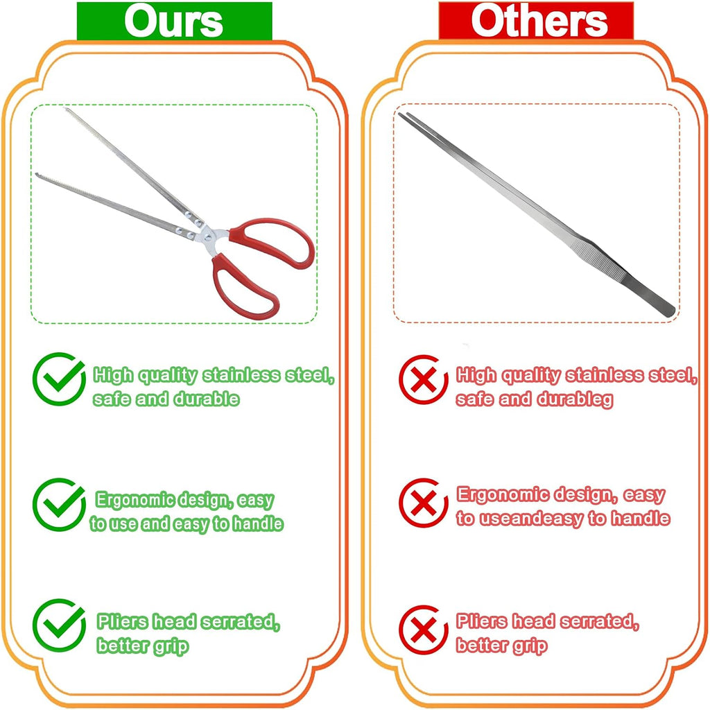 15 Inch Reptile Feeding Tongs, Extra Long Large Snake Feeding Tweezers, Curved or Straight Design Heavy Duty