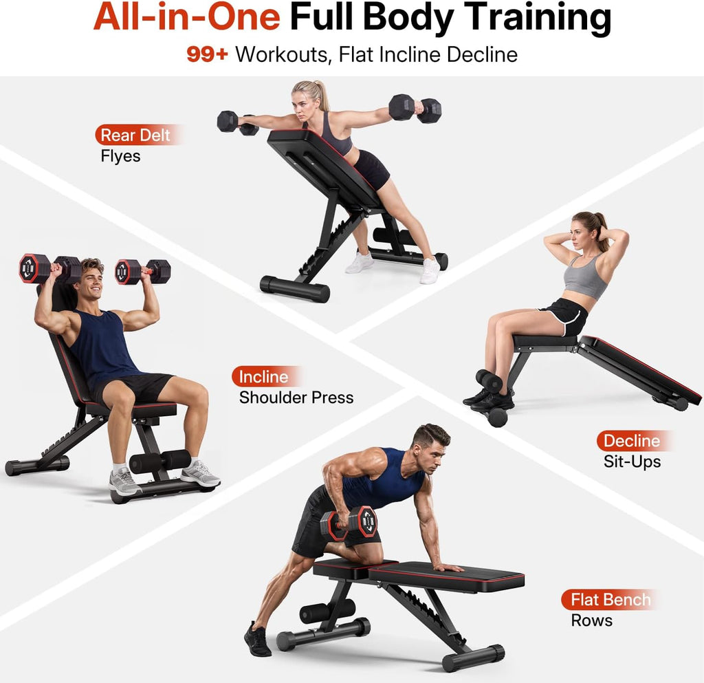Adjustable Weight Bench - Utility Weight Benches for Full Body Workout, Foldable Incline/Decline/Flat Bench Press for