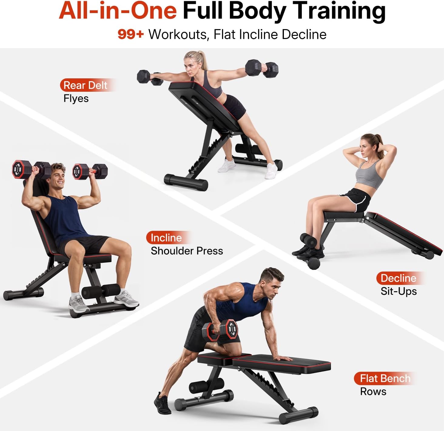 Adjustable Weight Bench - Utility Weight Benches for Full Body Workout, Foldable Incline/Decline/Flat Bench Press for