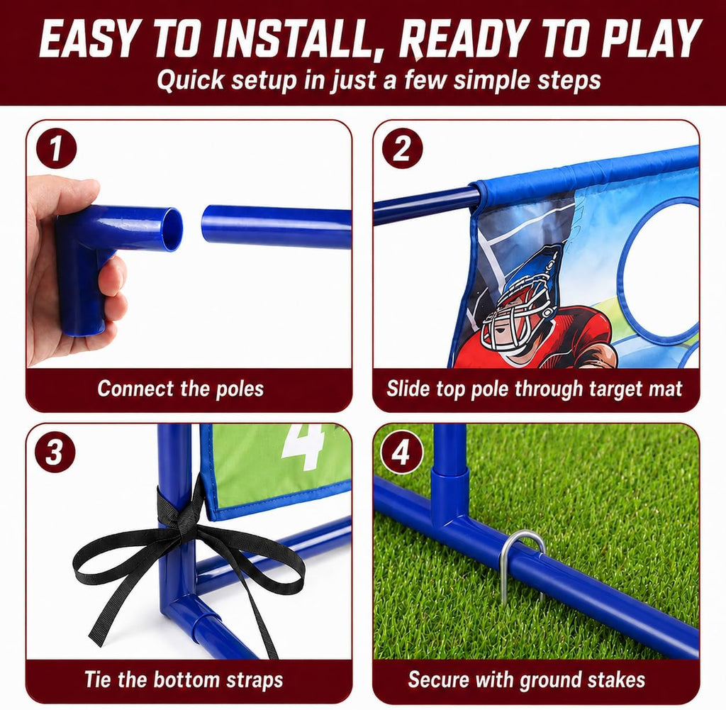 Football Toss Game with 4 Inflatable Balls Sports Outdoors Toys for Boys | Football Games Throwing Target Backyard