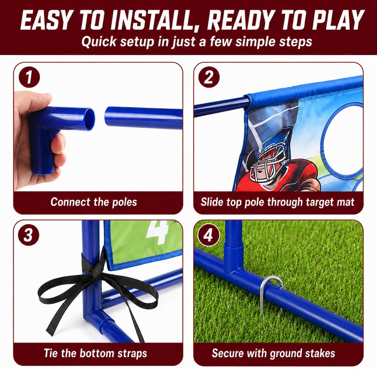 Football Toss Game with 4 Inflatable Balls Sports Outdoors Toys for Boys | Football Games Throwing Target Backyard