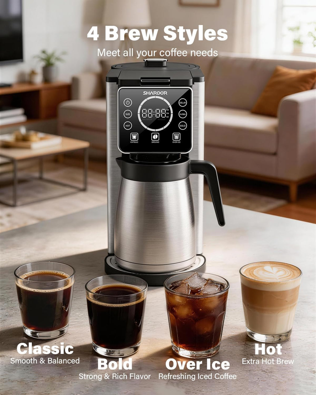 Programmable 5 Cup Drip Coffee Maker, Single Serve Hot & Iced Coffee Machine for K Cup & Grounds, 95oz Removable