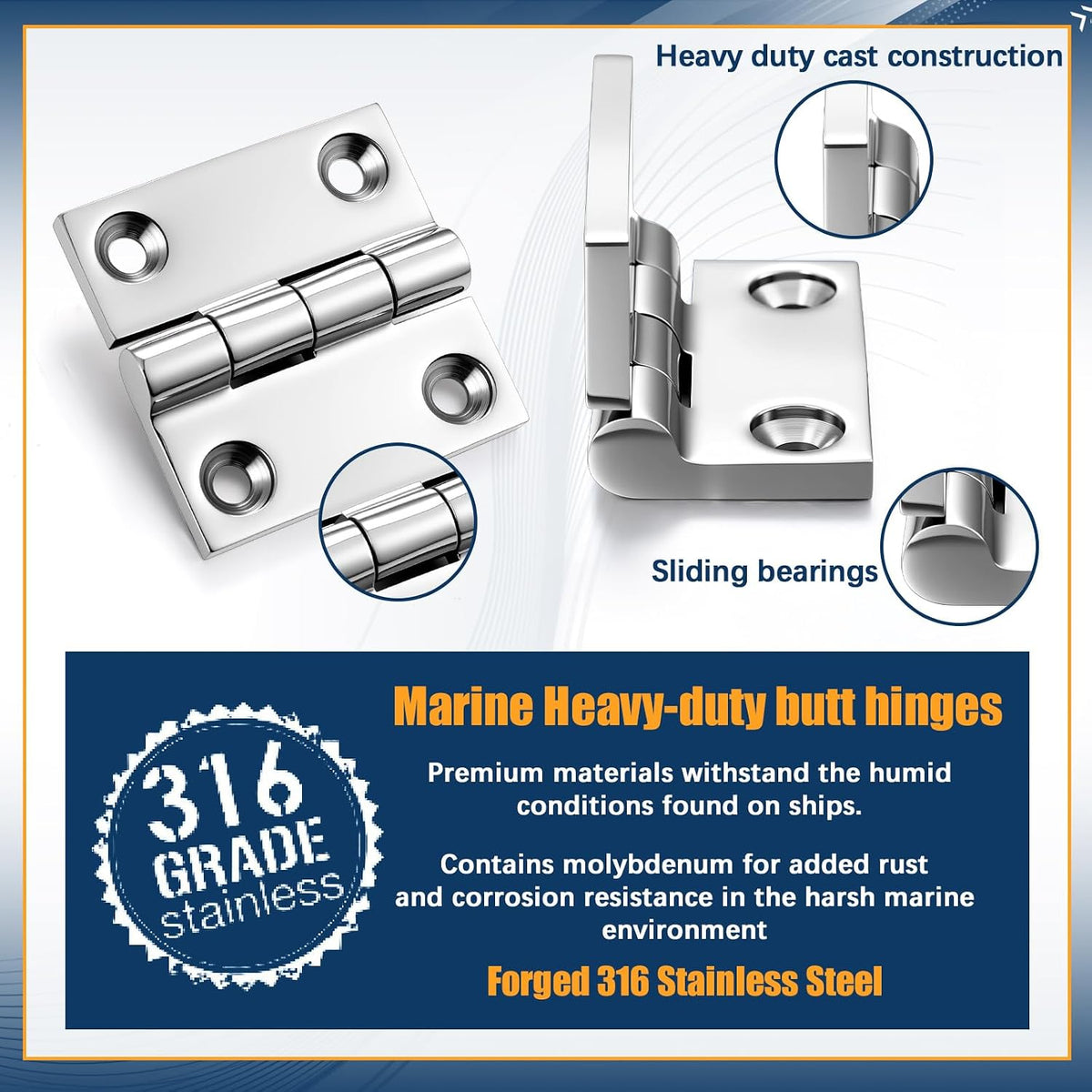 BBTO 6 Pack 316 Stainless Steel Hinges Marine Grade