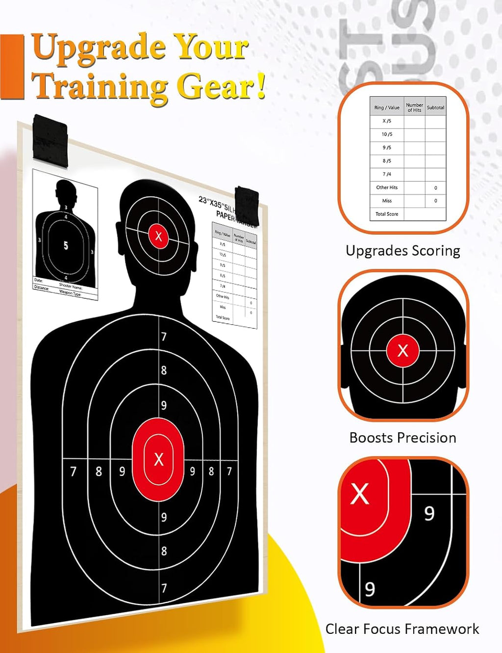 23x35 Inch Shooting Targets - High-Visibility Silhouette Paper for Range Training - Compatible with Pistol Rifle