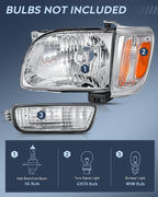 Headlight Assembly Compatible with 2001 2002 2003 2004 Toyota Tacoma Replacement Headlamp Chrome Housing Amber