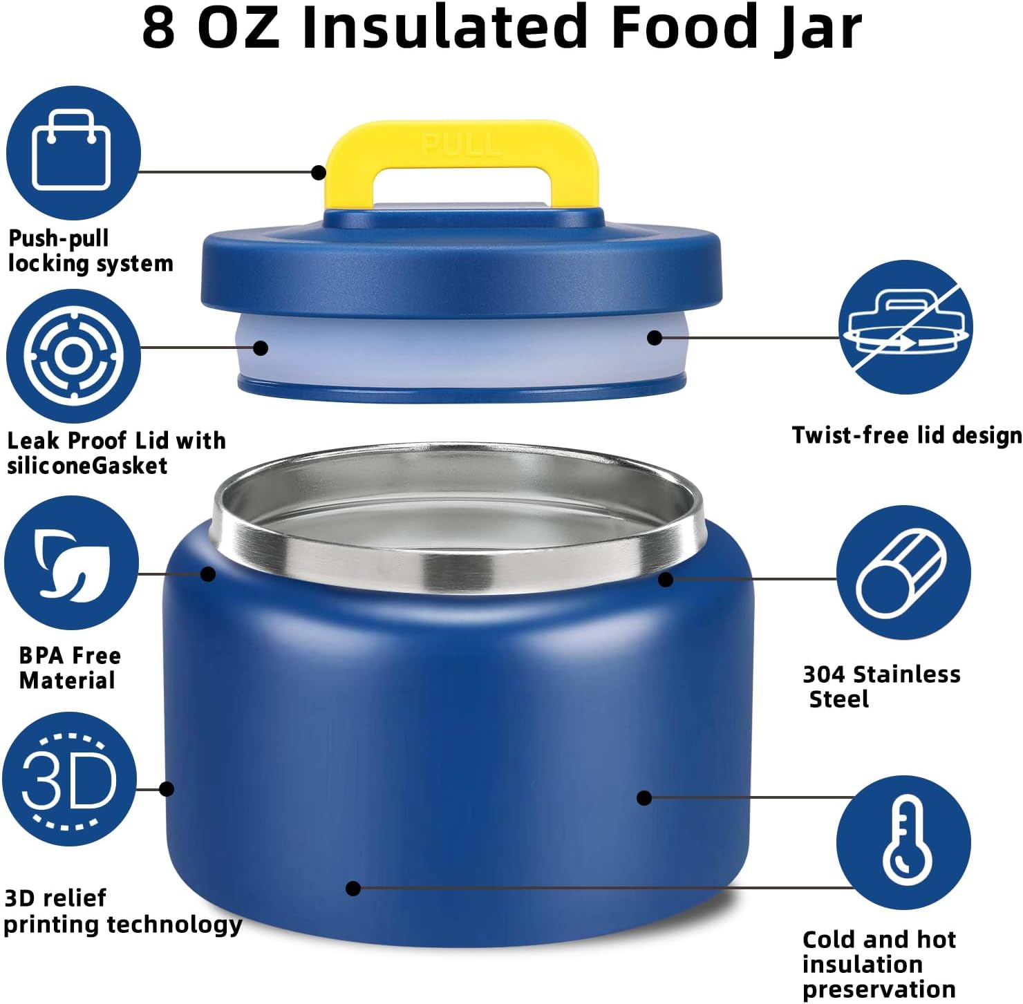 8 Oz Thermo Food Jar for Hot & Cold Food for Kids, Insulated Lunch Containers Hot Food Jar,Leak-Proof Vacuum