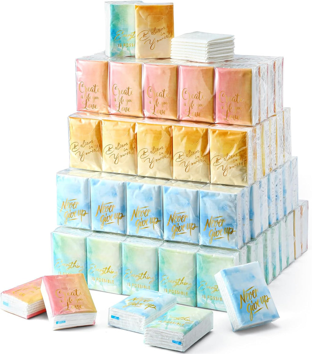 200 Packs Inspirational Pocket Tissue Travel Size Individual Facial Tissue Bulk Mini Pocket Paper 3 Ply for Family