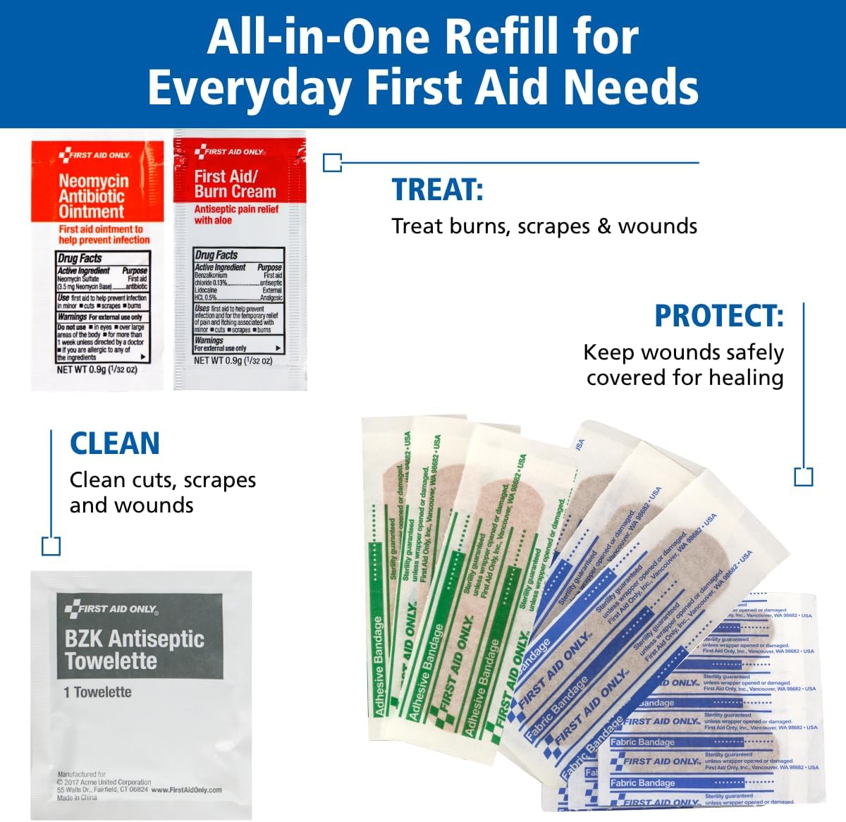 700002 SmartCompliance 50-Person First Aid Kit Refill Supplies for Business, Worksite, and Home, 237 Pieces, Blue