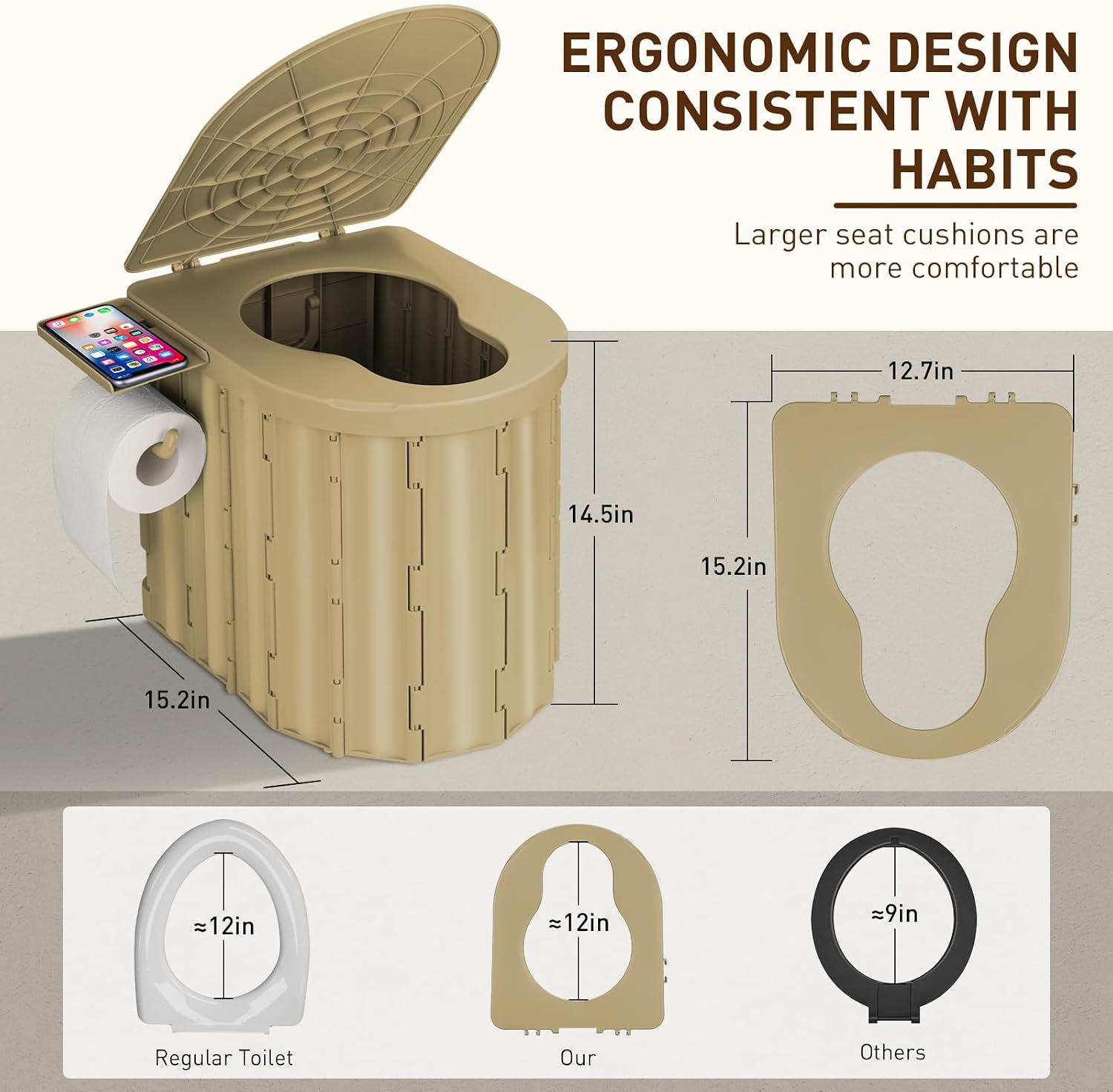Portable Camping Toilet with Pop-Up Privacy Tent, 12-inch Toilet Seat, Outdoor Portable Folding Toilet Potty for
