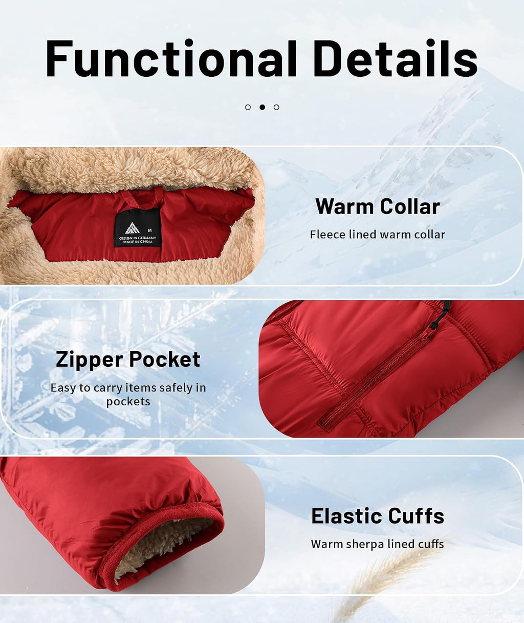 Boy's Winter Coat Thermal Puffer Jacket Warm Sherpa Fleece Lined Water-Resistant Zip Outerwear Coat with Detachable Hood