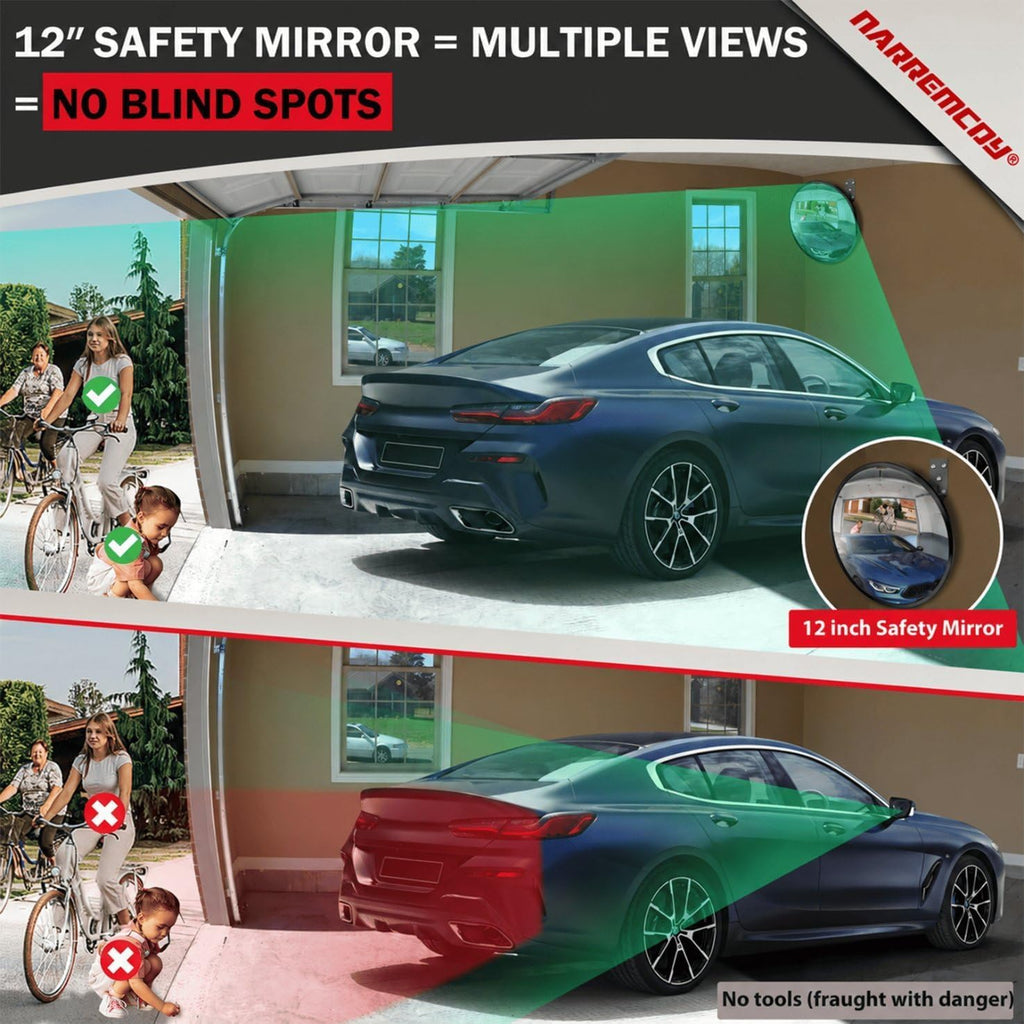 12 Inch Acrylic Convex Mirror | Adjustable Wide Angle Indoor Security Mirror for Warehouse, Office, Parking Garage &