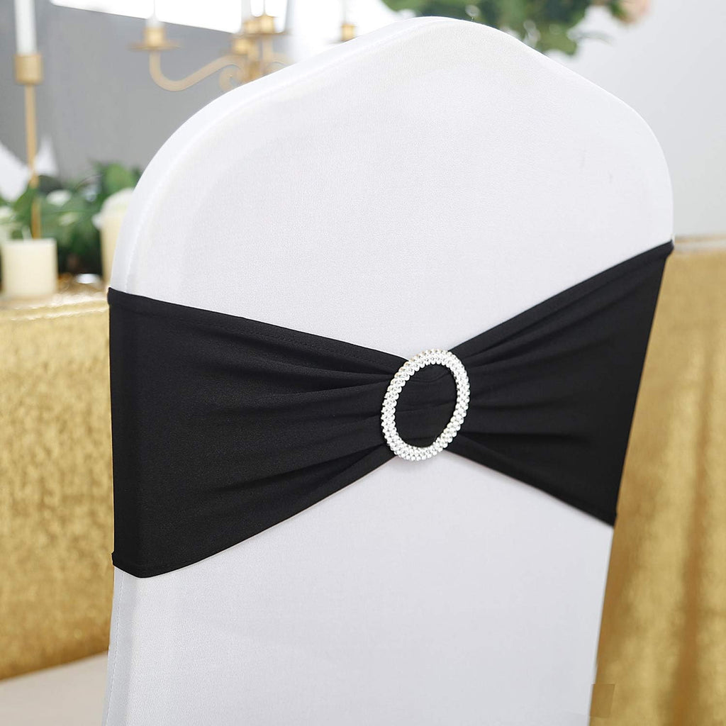 25pcs Black Spandex Chair Sashes with Buckle Slider for Wedding, Party Decoration