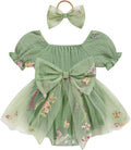Baby Girl Romper Dress Infant Linen Tulle Bodysuit Puff Sleeve Summer Outfits With Headband Cake Smash Clothes