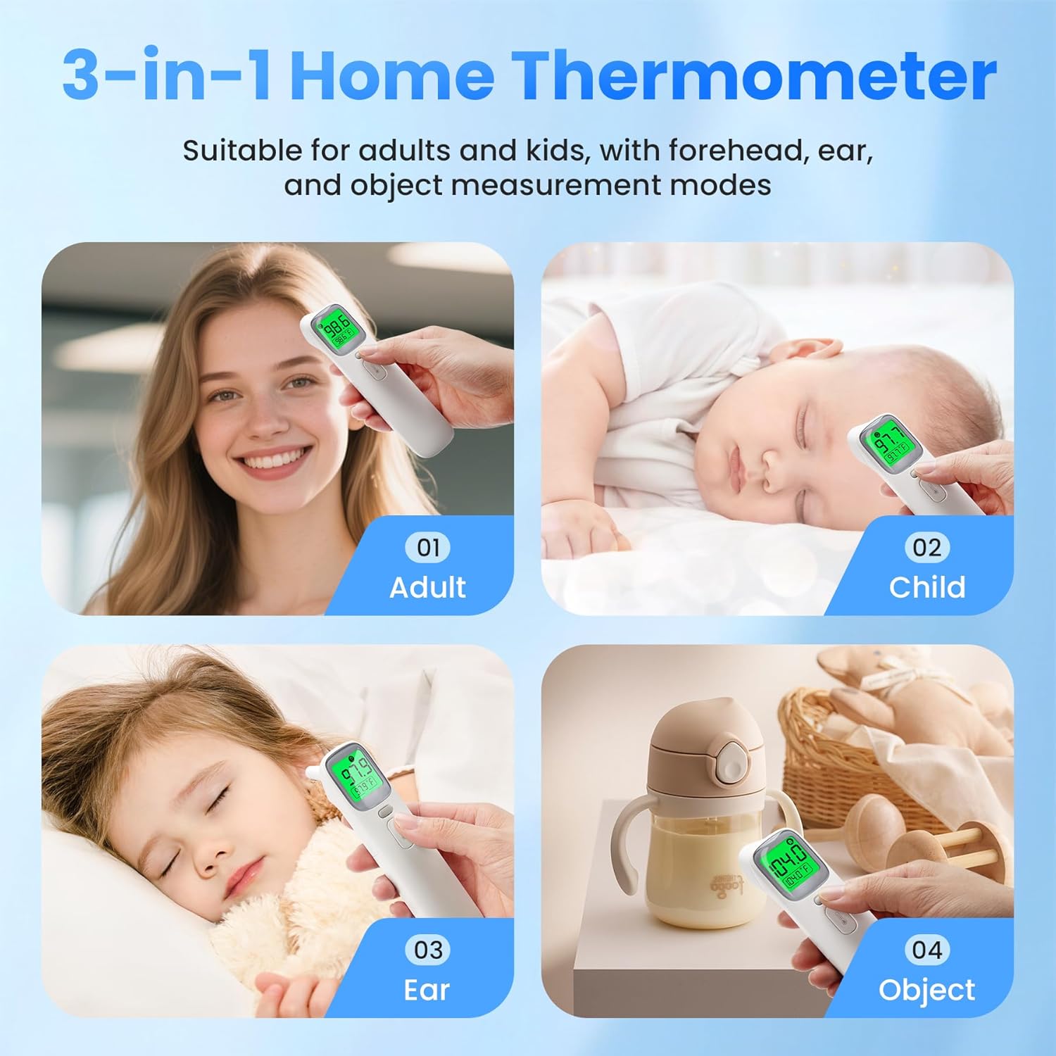 3-in-1 Ear and Forehead Thermometer for Adults Kids with Object Mode Accurate Digital Baby Thermometer Featuri ANG