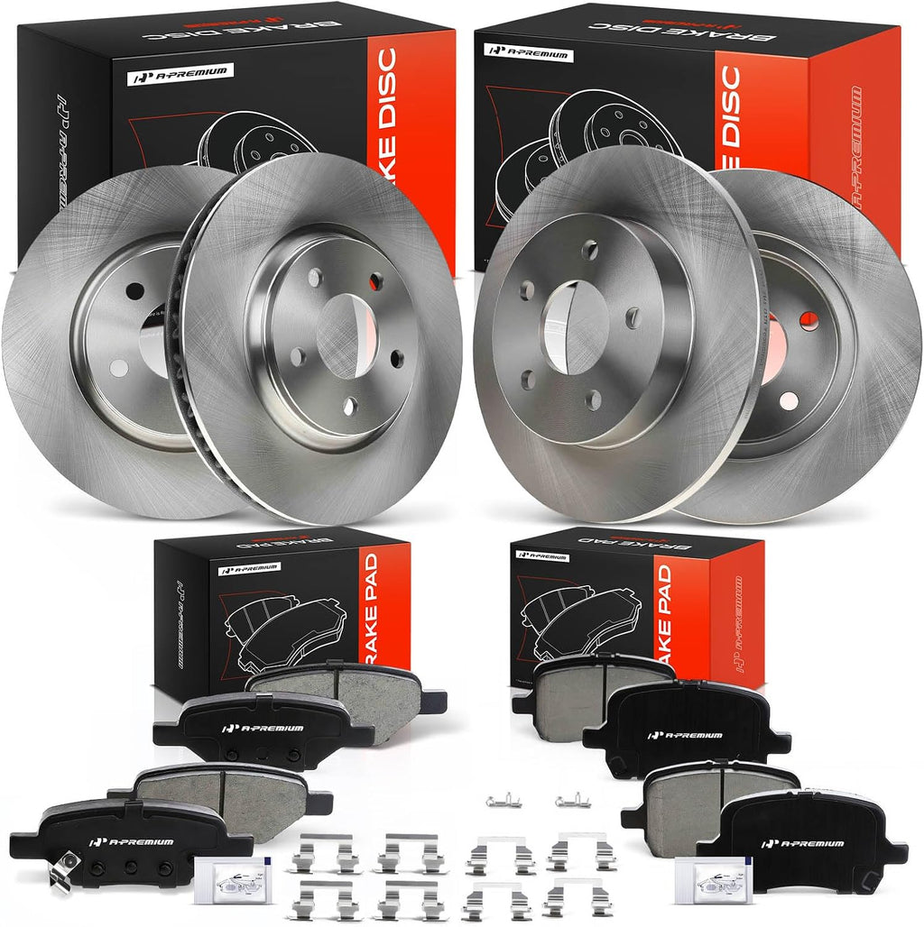 A-Premium Front Vented and Rear Solid Brake Rotors and Ceramic Pads Kit