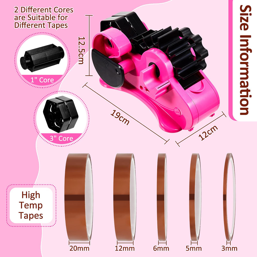 Pink Heat Tape Dispenser Sublimation Set with 5 Multi-Size Tapes