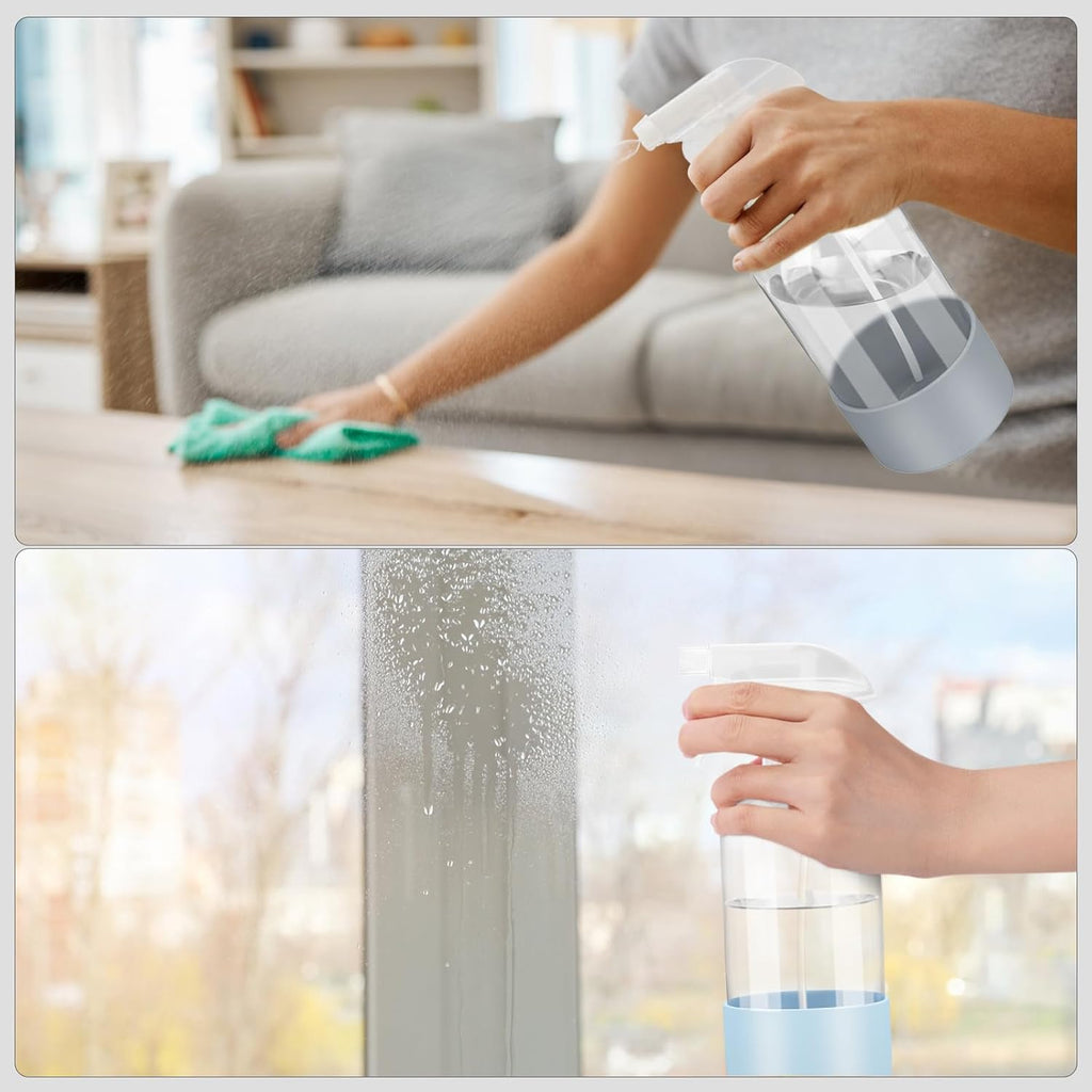 2 Pack Glass Spray Bottles with Silicone Sleeve, 16 oz Empty Refillable Containers with Adjustable Spray Nozzles