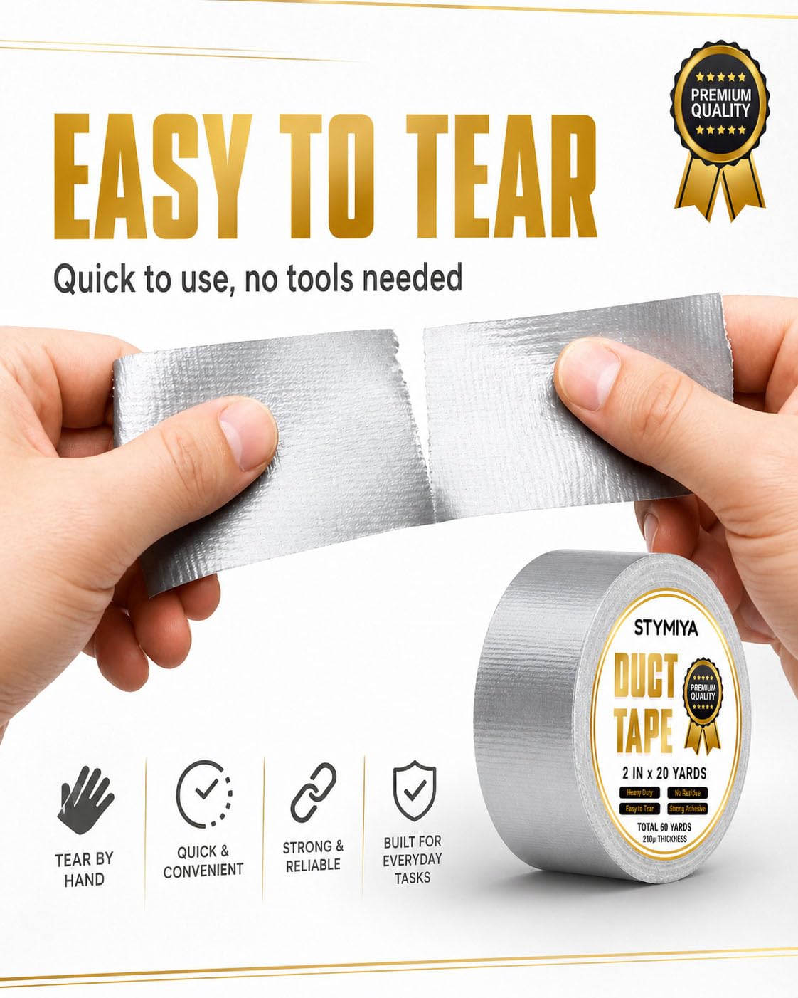 Siliver Duct Tape Heavy Duty, 3 x 2in x 20yds for Home Repair Pattern Craft