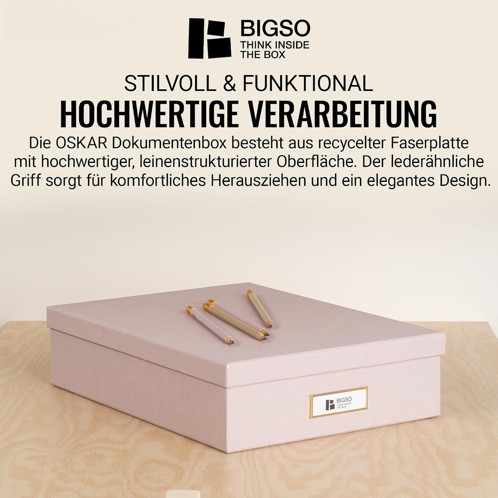 BIGSO OSKAR A4 Document Box - Storage Box with Lid and Handle - Desk Tray for Paper, Brochures & Documents - Shelf