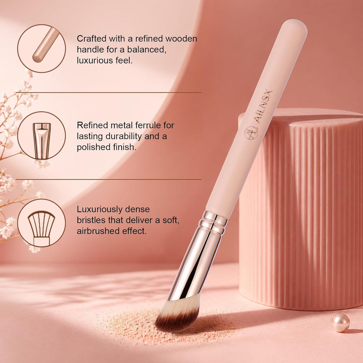 Angled Makeup Brush, Soft Dense Face Brush for Foundation, Concealer, Contour, Cream Blush and Powder, Slanted