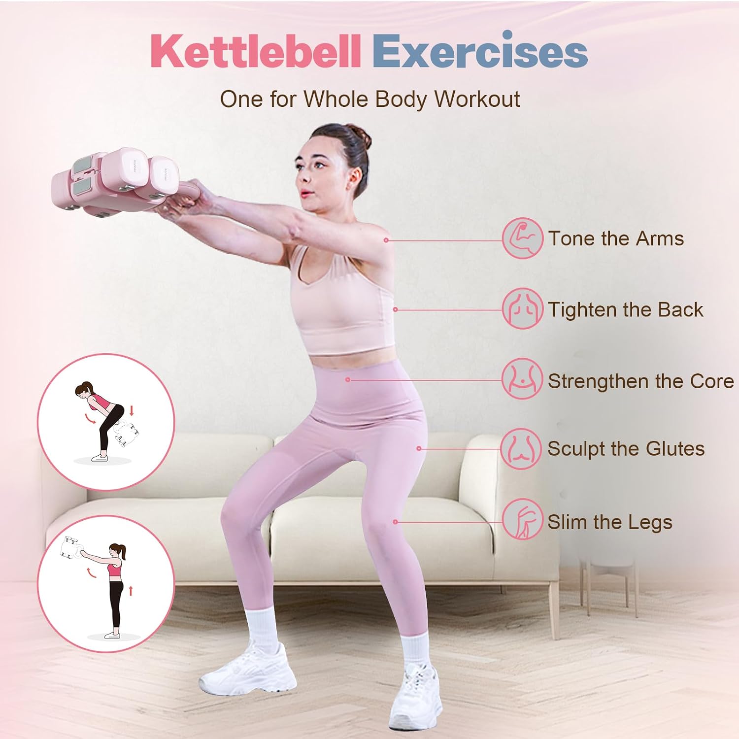 Adjustable Dumbbell Set, 2-in-1 Dumbbells & Kettlebell,Hand Weights | 2.2-5.5lb Each Free Weights for Women Beginners