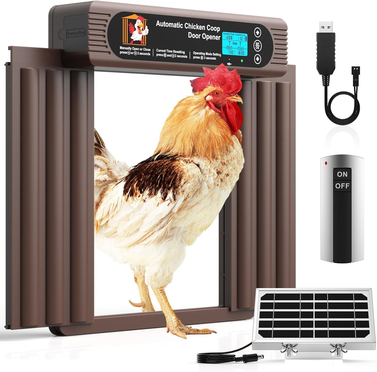 Automatic Chicken Coop Door Solar Powered, Extra Large Size, Anti-Pinch Design, Battery Powered Auto Chicken Door