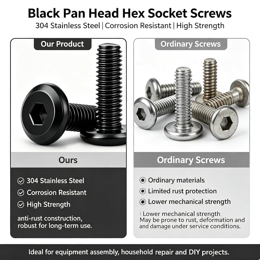 Taiss 25pcs 5/16-18x3/4 Flat Head Socket Head Screw,Furniture Bolts,Furniture Screws 304 Stainless Steel,5/16 Bolts Black Zinc Plated Fully Threaded,Countersunk Connector Screws with Hex Spanner