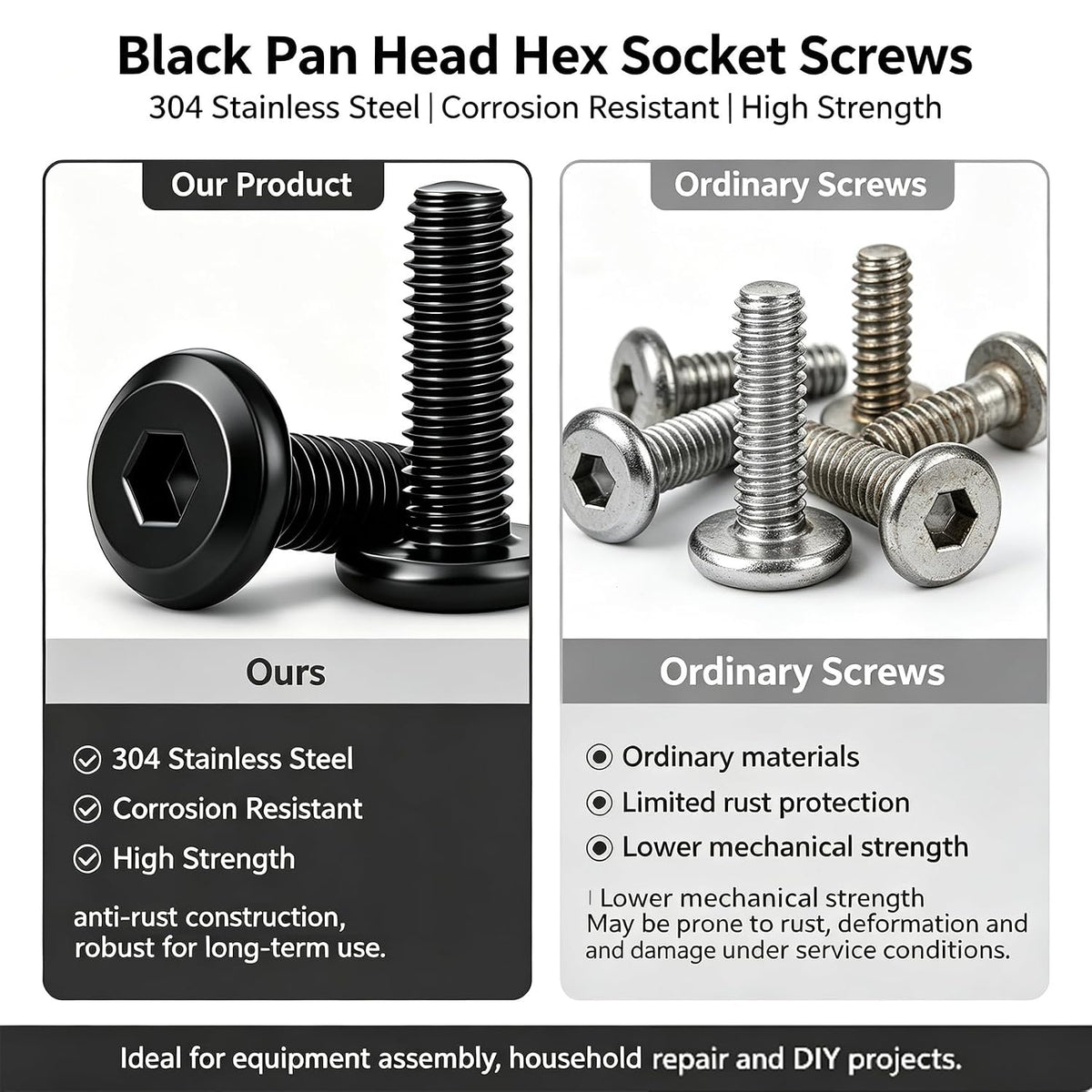 Taiss 25pcs 5/16-18x3/4 Flat Head Socket Head Screw,Furniture Bolts,Furniture Screws 304 Stainless Steel,5/16 Bolts Black Zinc Plated Fully Threaded,Countersunk Connector Screws with Hex Spanner