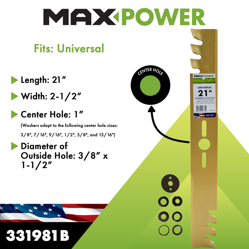 Maxpower 331981B 21-Inch Universal Gold Metal Mulching Lawn Mower Blade