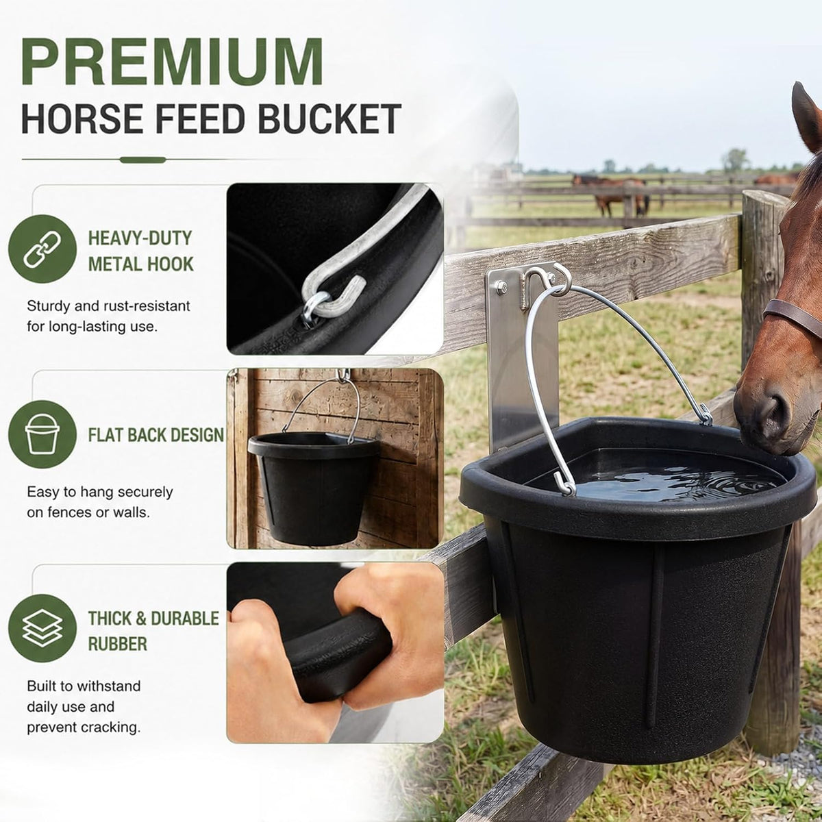4 Pcs Rubber Horse Feed Bucket Hanging, 18 Quart 4.5 Gallon