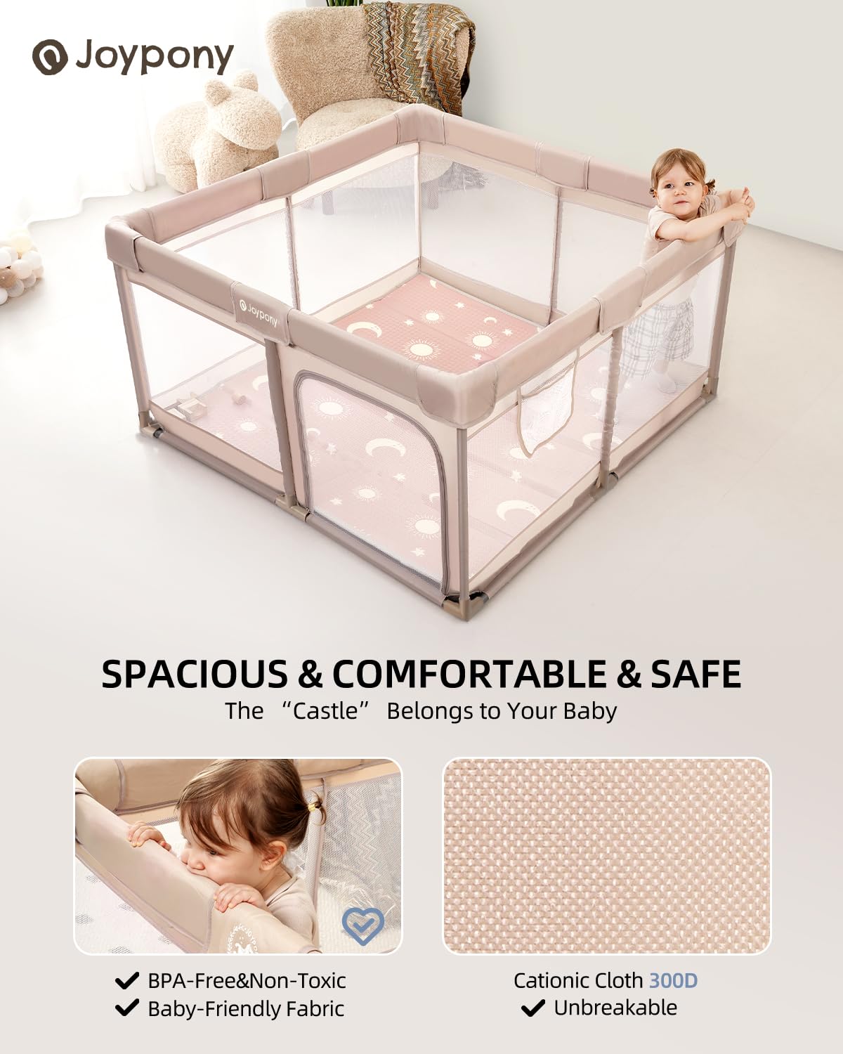 Baby Playpen with Mat, 50x50 in Small Play Pen for Babies, Toddler Playpen for Apartment, Indoors Play Yard with Soft