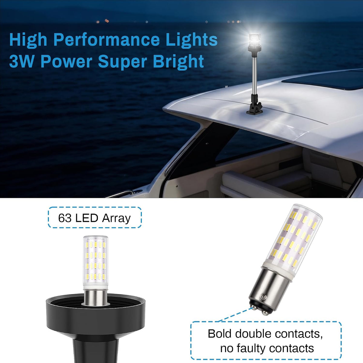 Obcursco Boat Stern Lights, 180° Fold-Down Anchor Light, Marine Use