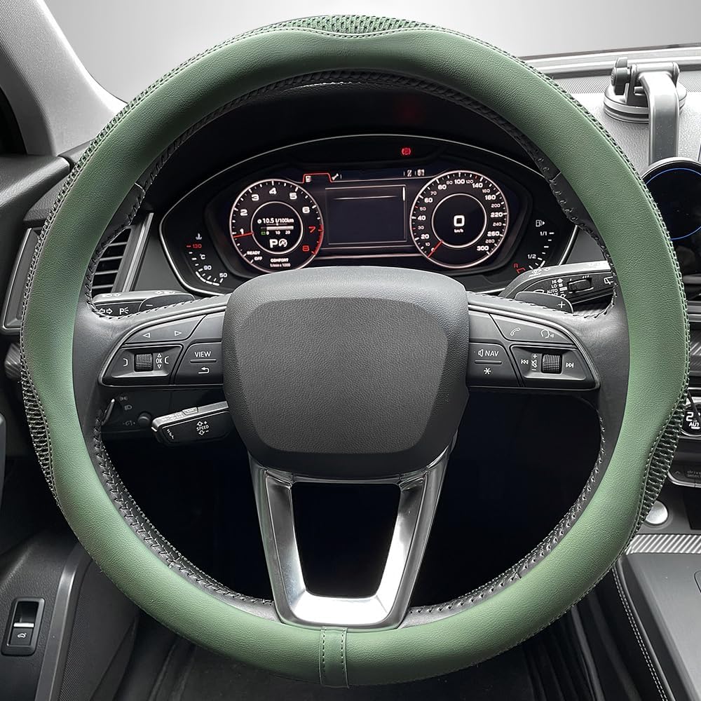 Car Steering Wheel Cover, Universal 15 inch, the Latest Microfiber Leather Breathable Technology Fabric, Non-Slip
