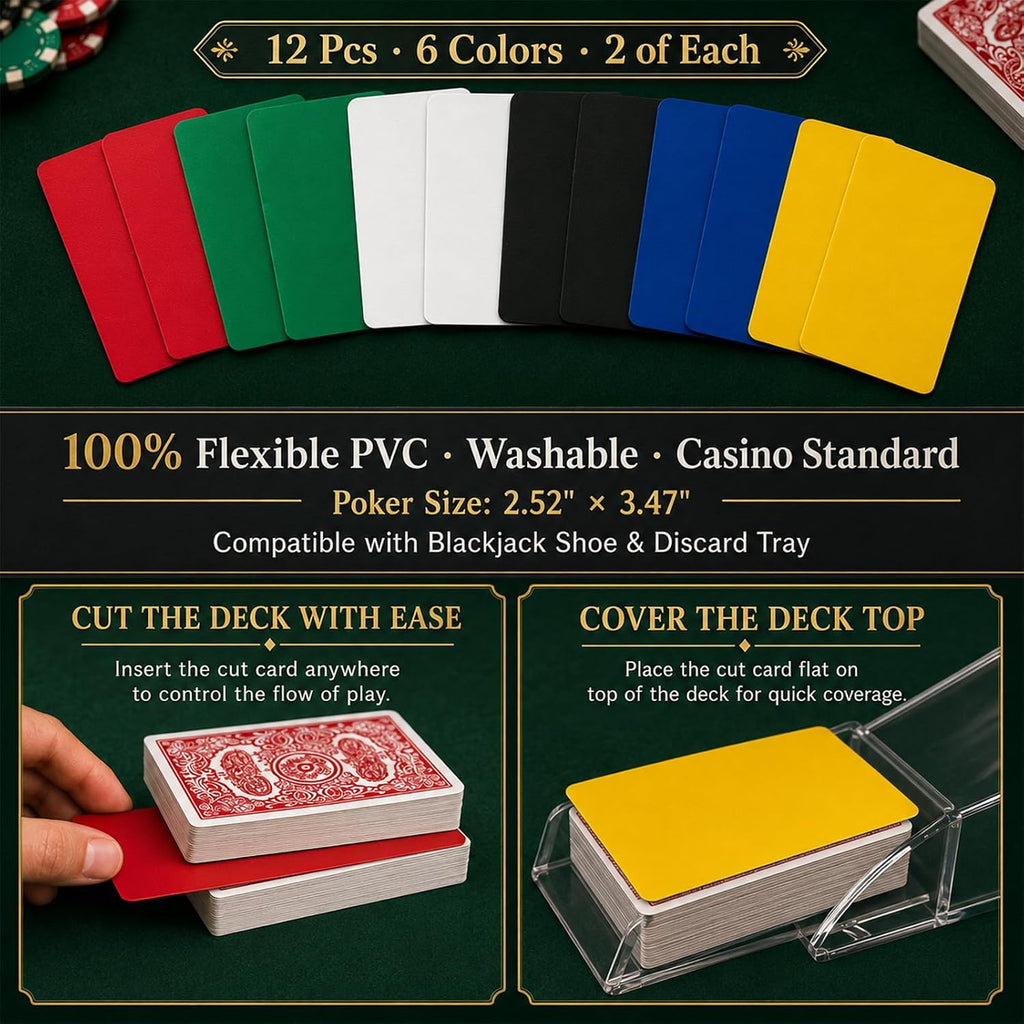 Poker Dealer Kit — Metal Dealer Button Set with 12-Pack Poker Cut Cards & Playing Cards for Texas Hold'em, Blackjack