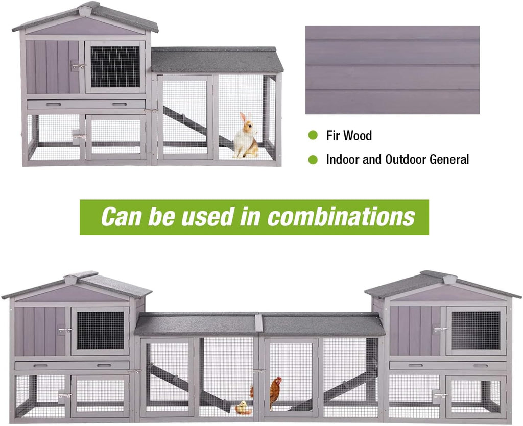 Rabbit Hutch Outdoor No Leak Plastic Tray Bunny Cage Indoor with Large Run Space Extensible Chicken Coop