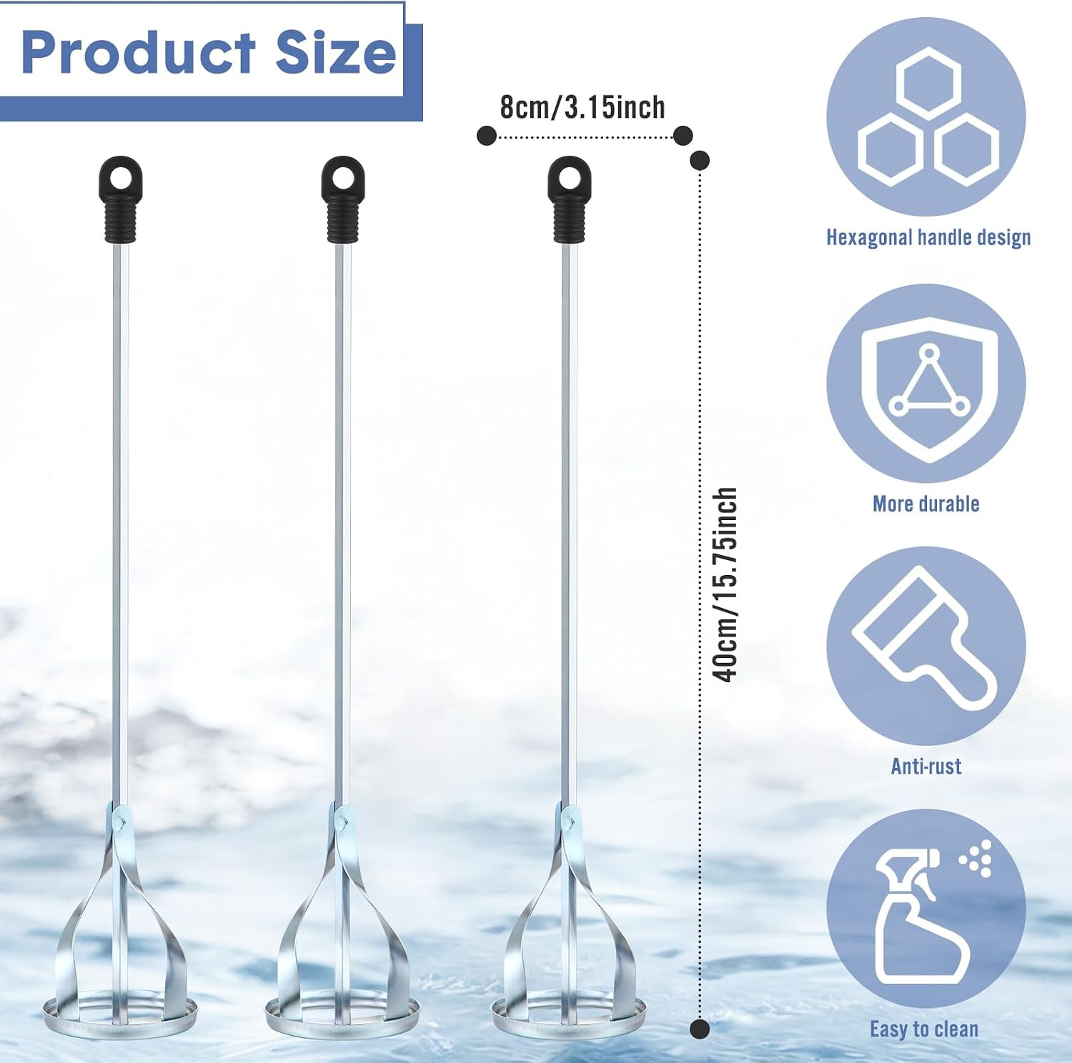 3 Pcs Paint Mixer for Drill 5 Gallon Paint Stirrer for Drill, 1 to 5 Gallon Buckets Fits Cement Mixing Paddle for
