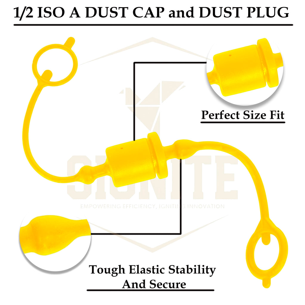Signite 1/2" ISO A Hydraulic Dust Cap & Plug, 2-Pk, Yellow, Retention Ring