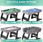 4-in-1 Foldable Multi Game Table for Home, Game Room | Combo Game Table Set with Ping Pong, Hockey, Pool Billiards