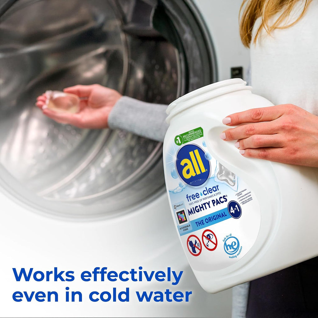 Unit Dose Laundry Detergent, Mighty Pacs, Free Clear, 60 Count