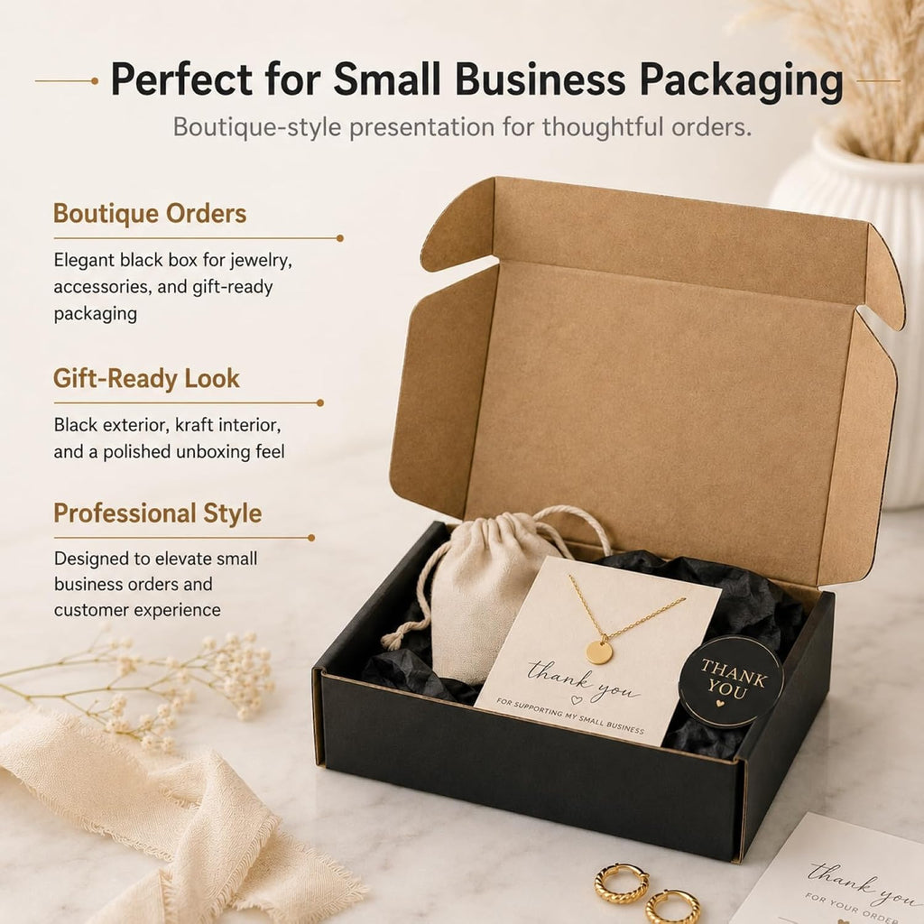 9x6x2 Inches Shipping Boxes Pack of 25, Black Corrugated Cardboard Boxes for Small Bussiness, Packing and Mailing